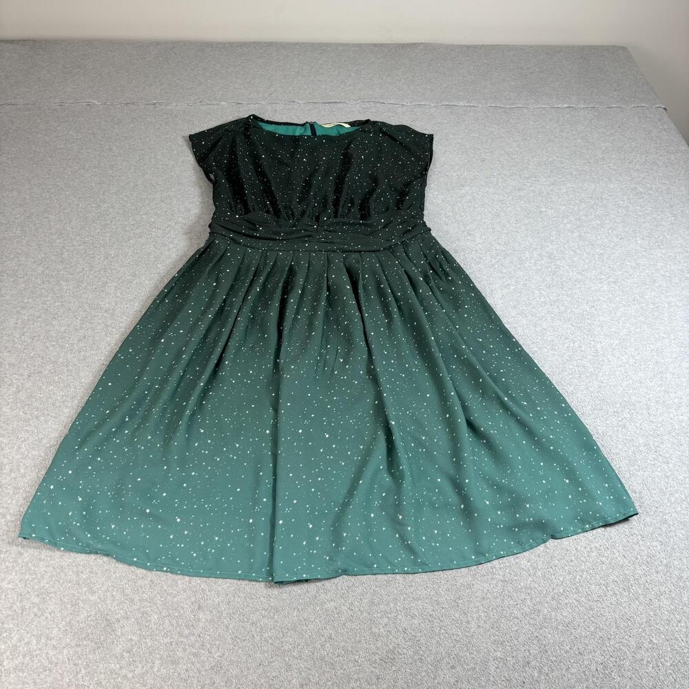Wayward Fancies Dress Women XL Green Star Ombre Fit Flare Midi Pockets Celestial